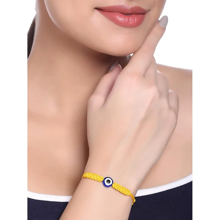 Necklaces Yellow Chimes Evil Eye Bracelet for Women 4 Pcs Combo Evil Eye Multicolor Beads Bracelets Stretchable Threaded Bracelets for Women and Girls Yellow Chimes