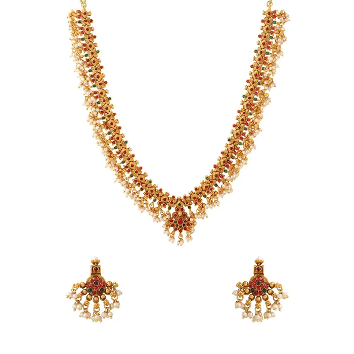 Necklaces Yellow Chimes Jewellery Set for Women and Girls Gold Plated Bridal Jewellery Set for Wedding Moti Beads Bridal Jewellery Set Birthday Gift for girls and women Anniversary Gift for Wife Yellow Chimes