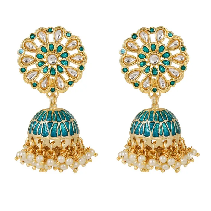 Necklaces Yellow Chimes Silk Green Meenakari Kundan Moti Bandhani Handwork Traditional Jhumka Earrings for Women and Girls Yellow Chimes Necklaces Yellow Chimes Silk Green Meenakari Kundan Moti Bandhani Handwork Traditional Jhumka Earrings for Women and Girls Yellow Chimes