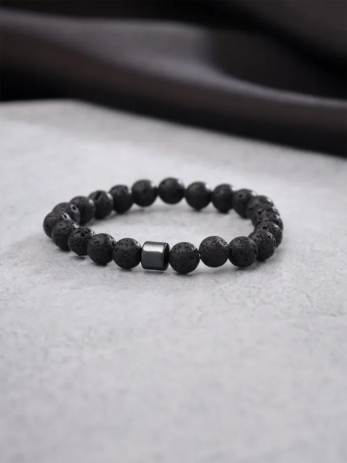 Necklaces Yellow Chimes Yellow Chimes Bracelets for Men and Boys Black Beads Bracelet for Men Stretchable Lava Rock Beads Bracelet Birthday Gift for Men and Boys Anniversary Gift for Husband