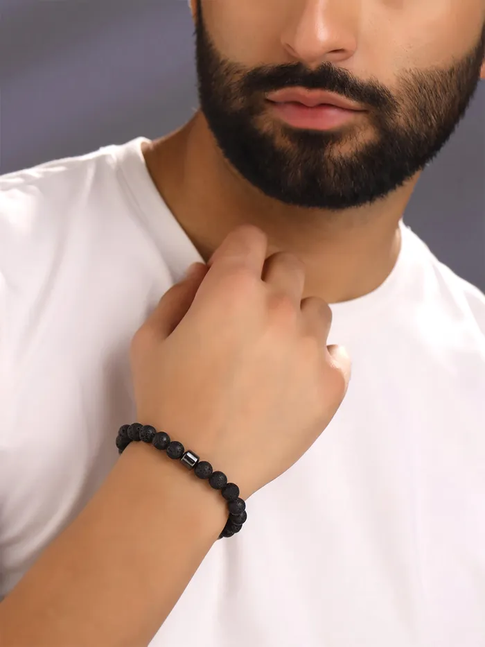 Necklaces Yellow Chimes Yellow Chimes Bracelets for Men and Boys Black Beads Bracelet for Men Stretchable Lava Rock Beads Bracelet Birthday Gift for Men and Boys Anniversary Gift for Husband