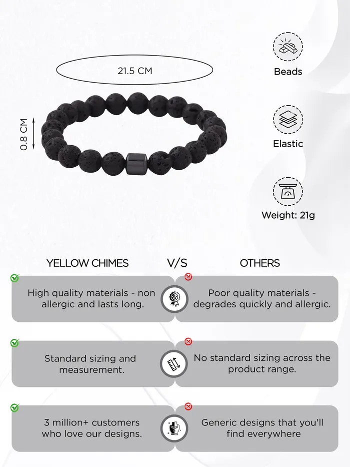 Necklaces Yellow Chimes Yellow Chimes Bracelets for Men and Boys Black Beads Bracelet for Men Stretchable Lava Rock Beads Bracelet Birthday Gift for Men and Boys Anniversary Gift for Husband