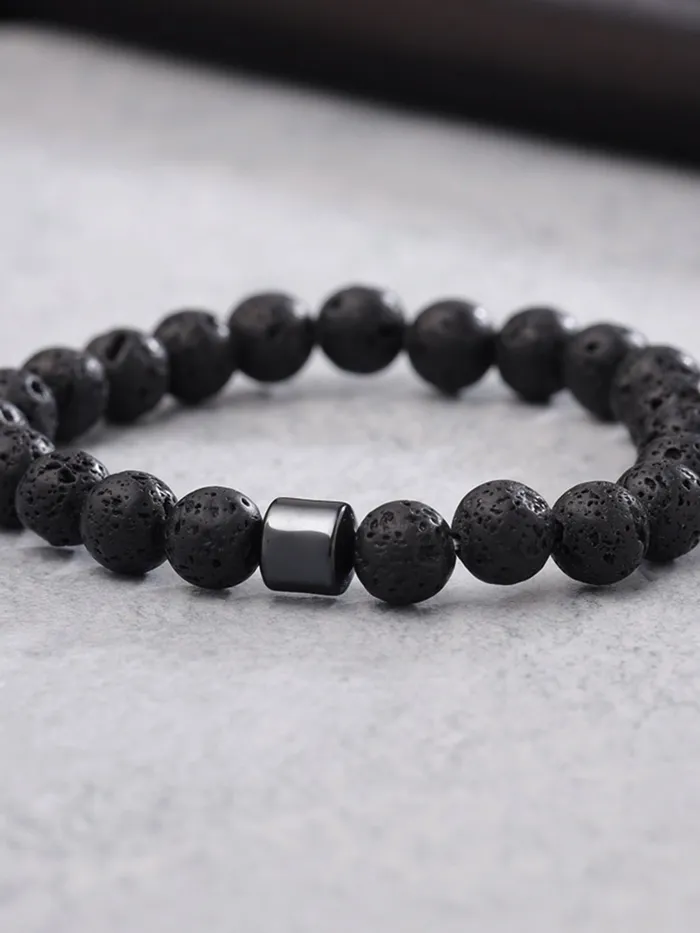 Necklaces Yellow Chimes Yellow Chimes Bracelets for Men and Boys Black Beads Bracelet for Men Stretchable Lava Rock Beads Bracelet Birthday Gift for Men and Boys Anniversary Gift for Husband