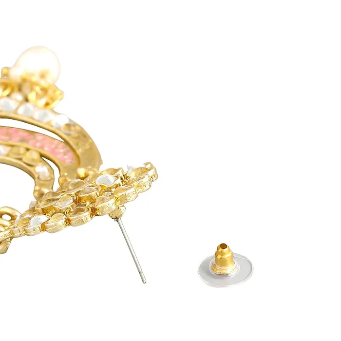 Necklaces Yellow Chimes Yellow Chimes Chandbali Earrings for Women Gold Plated Peach Meenakari Touch Traditional Kundan Studded Chand bali Earrings for Women and Girls