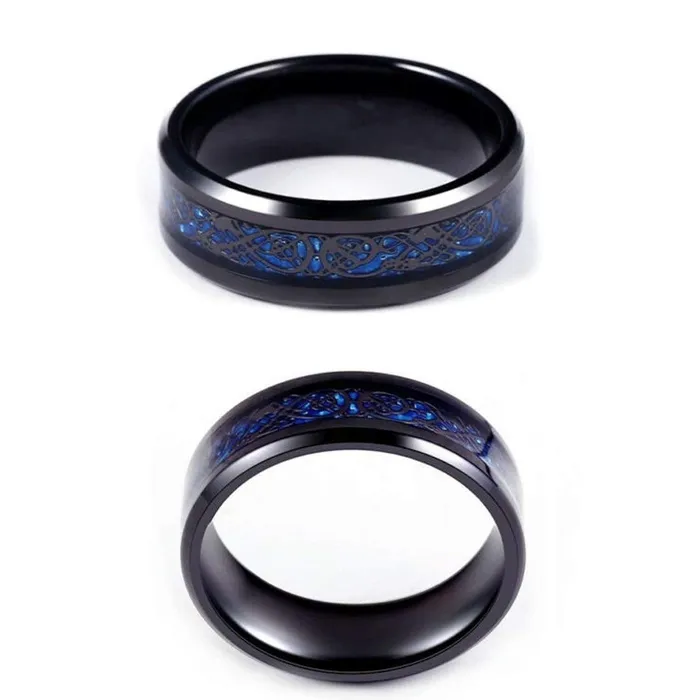 Necklaces Yellow Chimes Yellow Chimes Combo Black Silver Rings For Men Pack of 2 Stainless Steel Men Rings Dragon Celtic Design Black Silver Blue Finger Rings for Boys Ideal Gift For Men and Boys