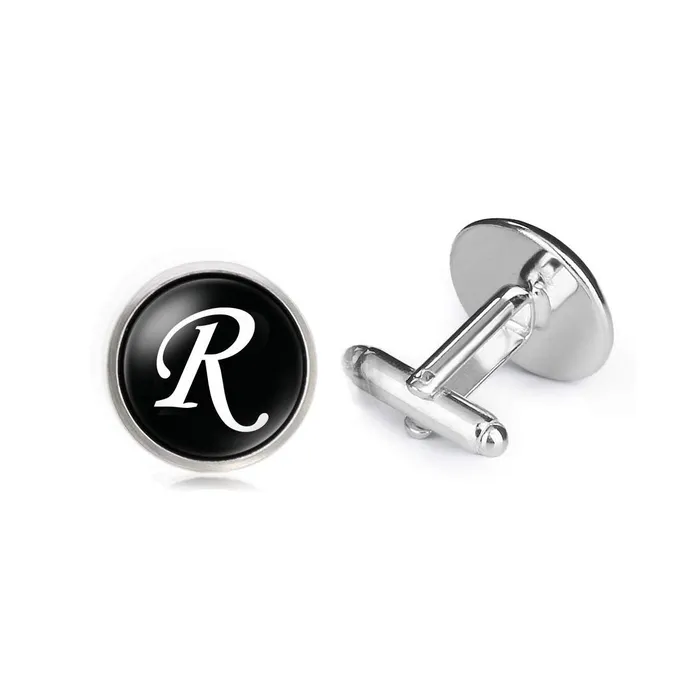 Necklaces Yellow Chimes Yellow Chimes Cufflinks for Men Alphabets Cuff links Letter R Statement Stainless Steel Cufflinks for Men and Boys