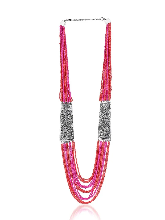 Necklaces Yellow Chimes Yellow Chimes Designer Artistic Handmade Afghani Tibetan Style German Silver Oxidized Mulit Layer Beads Long Necklace Women and Girls Pink Necklaces Yellow Chimes Yellow Chimes Designer Artistic Handmade Afghani Tibetan Style German Silver Oxidized Mulit Layer Beads Long Necklace Women and Girls Pink