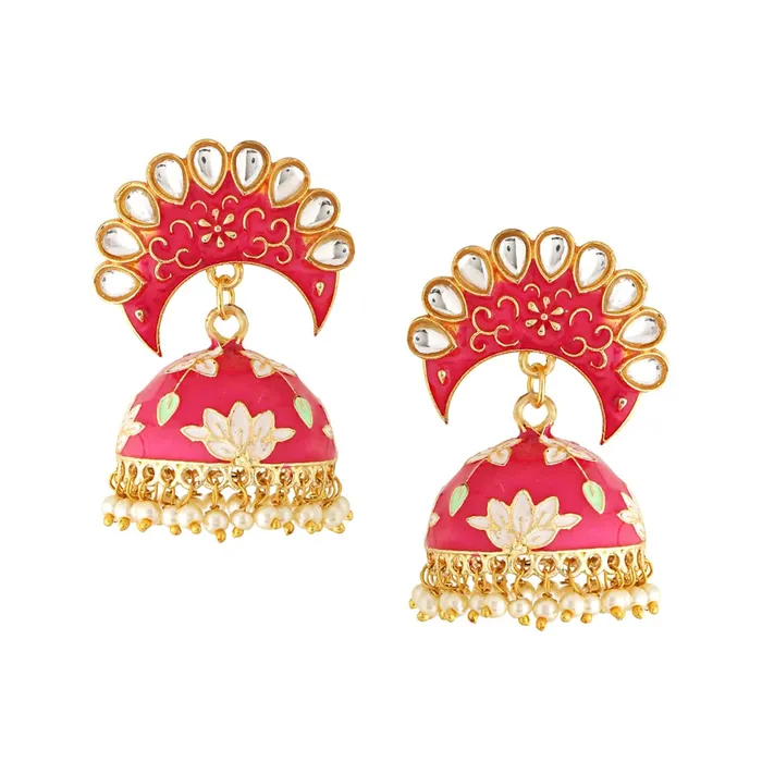 Necklaces Yellow Chimes Yellow Chimes Earrings For Women Bright Pink Color Pearl and Stone Studded Meenakari Jhumka Earrings For Women and Girls Necklaces Yellow Chimes Yellow Chimes Earrings For Women Bright Pink Color Pearl and Stone Studded Meenakari Jhumka Earrings For Women and Girls