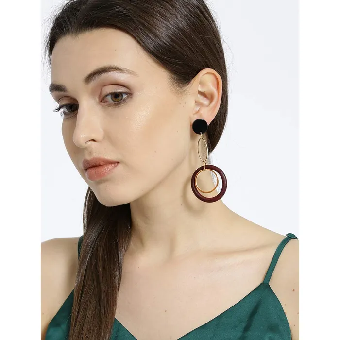 Necklaces Yellow Chimes Yellow Chimes Geometric Shape Gold Plated Circle Drop Long Dangle Earrings For Women And Girls