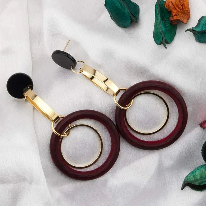 Necklaces Yellow Chimes Yellow Chimes Geometric Shape Gold Plated Circle Drop Long Dangle Earrings For Women And Girls