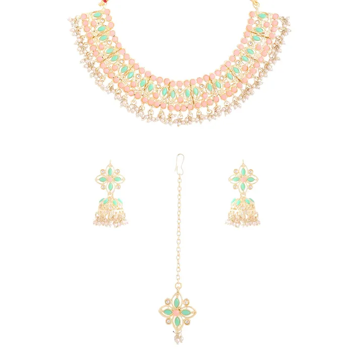 Necklaces Yellow Chimes Yellow Chimes Jewellery Set for Women and Girls Kundan Necklace Set Gold Plated Kundan Studded Beads Drop Necklace Set Birthday Gift for girls and women Anniversary Gift for Wife