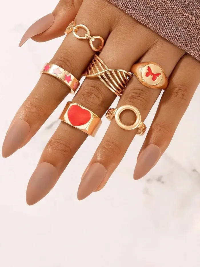 Necklaces Yellow Chimes Yellow Chimes Knuckle Rings for Women Combo of 6 Pcs Red Stack Rings Gold Plated Midi Finger Knuckle Ring Set for Women and Girls