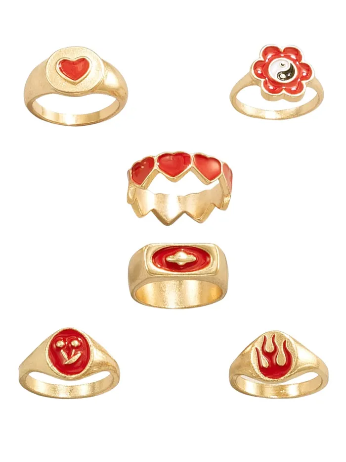 Necklaces Yellow Chimes Yellow Chimes Knuckle Rings for Women Combo of 6 Pcs Red Stack Rings Gold Plated Midi Finger Knuckle Ring Set for Women and Girls