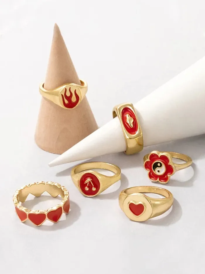 Necklaces Yellow Chimes Yellow Chimes Knuckle Rings for Women Combo of 6 Pcs Red Stack Rings Gold Plated Midi Finger Knuckle Ring Set for Women and Girls