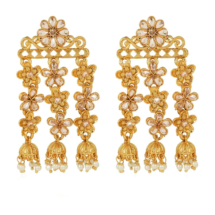 Necklaces Yellow Chimes Yellow Chimes Kundan Studded Floral Shaped Gold Plated Curtain Dangler Jhumka Earrings for Women and Girls Necklaces Yellow Chimes Yellow Chimes Kundan Studded Floral Shaped Gold Plated Curtain Dangler Jhumka Earrings for Women and Girls