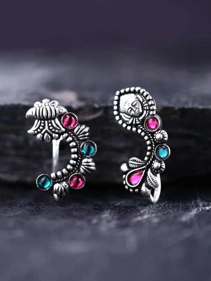 Necklaces Yellow Chimes Yellow Chimes Oxidised Nose Pin Nath for Women 2 Pcs Combo Authentic Kolhapuri Worked Maharasthrian NonPiercing Nath for Women and Girls