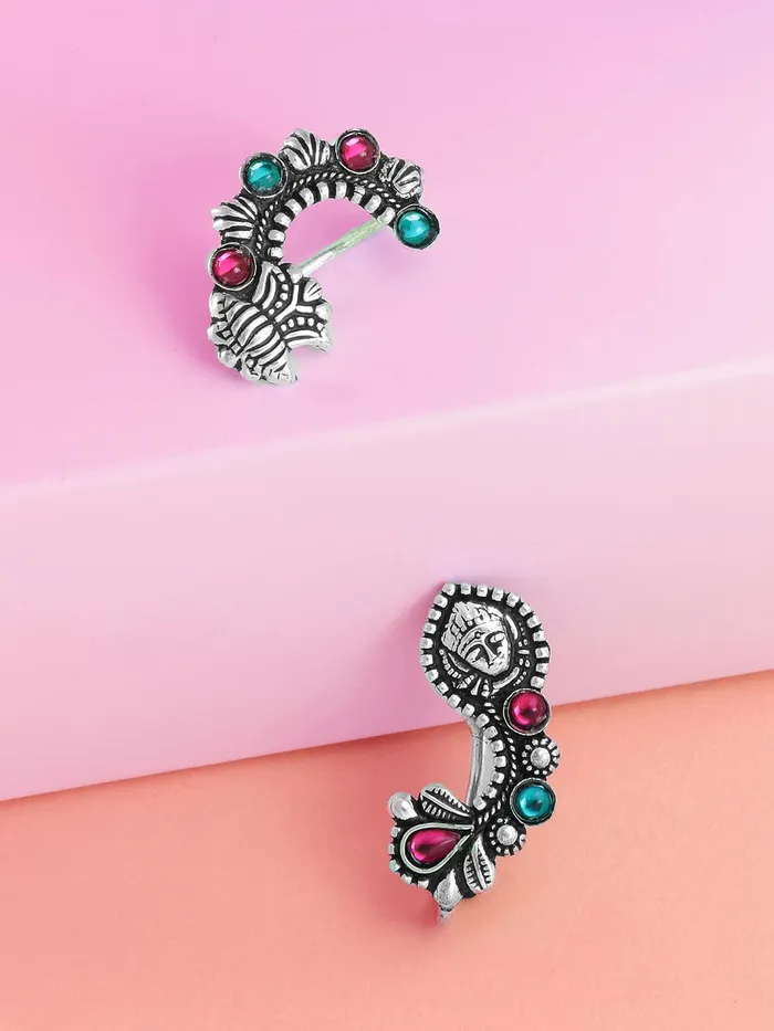 Necklaces Yellow Chimes Yellow Chimes Oxidised Nose Pin Nath for Women 2 Pcs Combo Authentic Kolhapuri Worked Maharasthrian NonPiercing Nath for Women and Girls