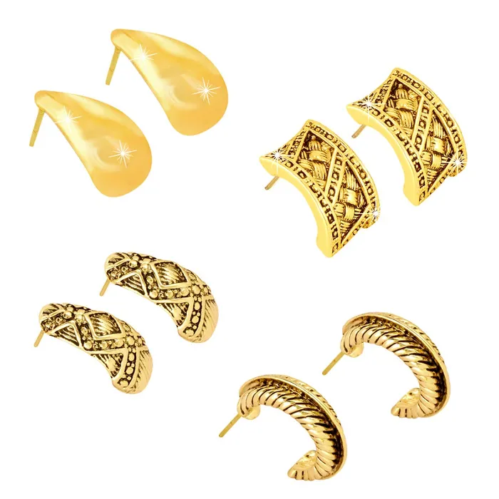 Necklaces Yellow Chimes Yellow Chimes Stylish COMBO 4 Pairs of Oxidized Gold Plated Designer Traditional Studs Earrings for Women and Girls Combo4