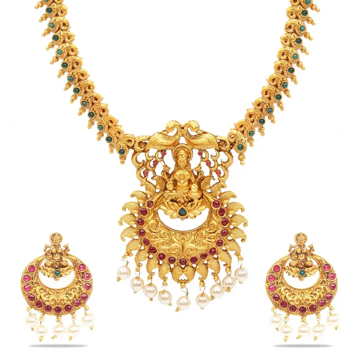 Necklaces Yellow Chimes Yellow Chimes Traditional Jewellery Set for Women Ethnic Temple Jewellery Set Gold Plated Jewelry Set Traditional Long Haram Necklace Set for Women and Girls Design10 Necklaces Yellow Chimes Yellow Chimes Traditional Jewellery Set for Women Ethnic Temple Jewellery Set Gold Plated Jewelry Set Traditional Long Haram Necklace Set for Women and Girls Design10