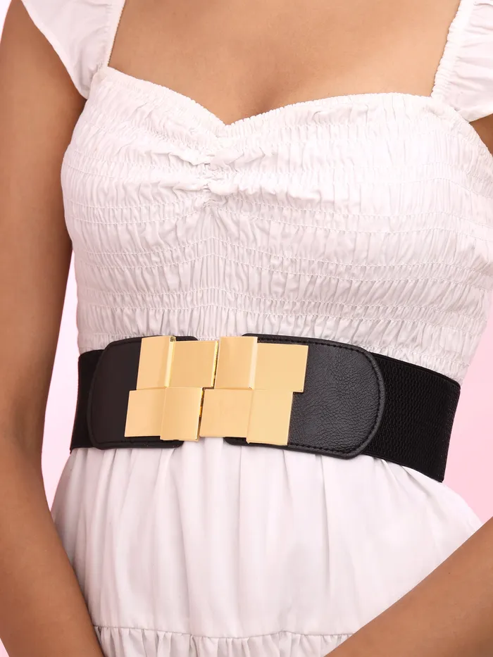 Necklaces Yellow Chimes Yellow Chimes Womens Waist Belt Stretchy Black Hip Belt For Women Saree Kamarband I AdjustabIe Perfect For Western Ethnic Attire Addition To Your Wardrobe Design 4