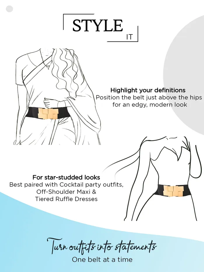 Necklaces Yellow Chimes Yellow Chimes Womens Waist Belt Stretchy Black Hip Belt For Women Saree Kamarband I AdjustabIe Perfect For Western Ethnic Attire Addition To Your Wardrobe Design 4