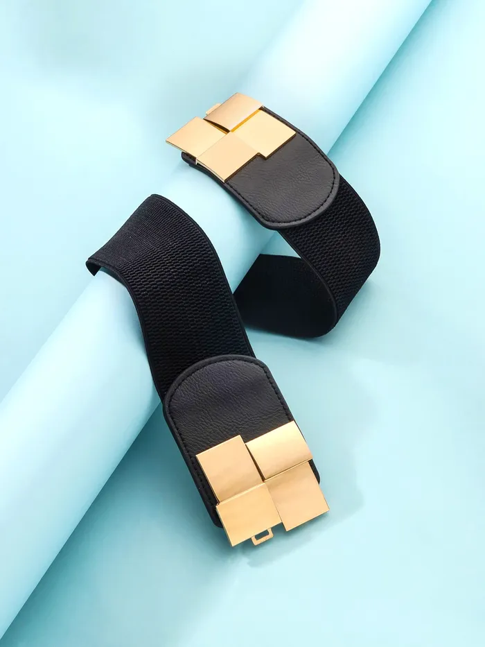 Necklaces Yellow Chimes Yellow Chimes Womens Waist Belt Stretchy Black Hip Belt For Women Saree Kamarband I AdjustabIe Perfect For Western Ethnic Attire Addition To Your Wardrobe Design 4