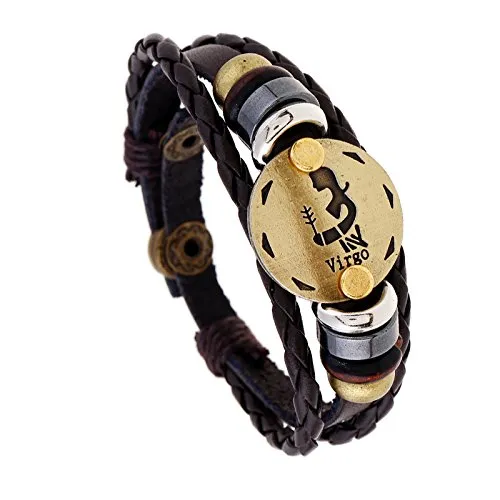 Necklaces Yellow Chimes Zodiac Sign Constellation Handmade Brown Leather Bracelet For Men and WomenUnisex Virgo Yellow Chimes Necklaces Yellow Chimes Zodiac Sign Constellation Handmade Brown Leather Bracelet For Men and WomenUnisex Virgo Yellow Chimes