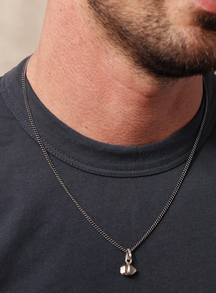 One of a Kind Double point Herkimer Diamond on 925 Oxidized Sterling Chain WE ARE ALL SMITH Mens Jewelry Clothing Necklaces
