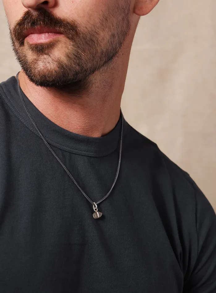 One of a Kind Double point Herkimer Diamond on 925 Oxidized Sterling Chain WE ARE ALL SMITH Mens Jewelry Clothing Necklaces