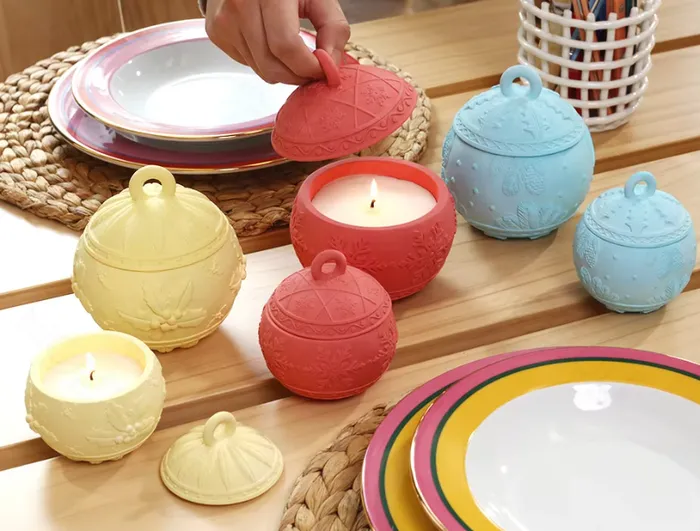 Resinarthub Necklaces Christmas Ball Candle Jar Mold for Jesmonite Art