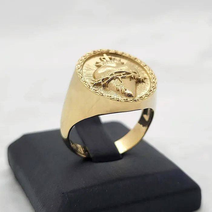Rings carre dor 14k 18k gold sacred heart of jesus ring 1