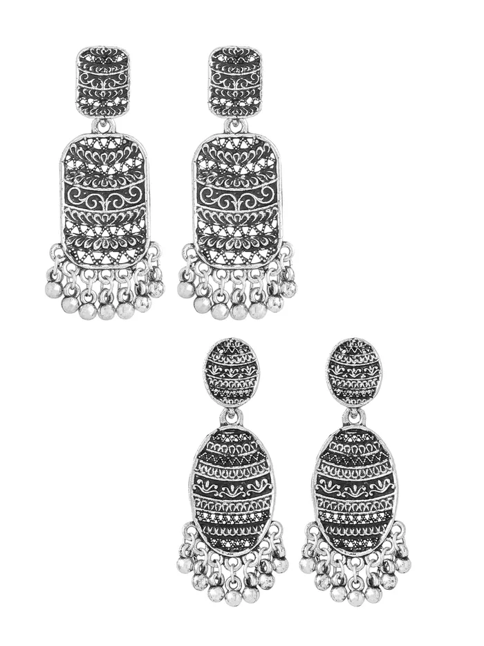 Rings Combo Silver Oxidised Dangle Earrings Set for Women Elegant Gift 2 Pairs Lightweight Yellow Chimes