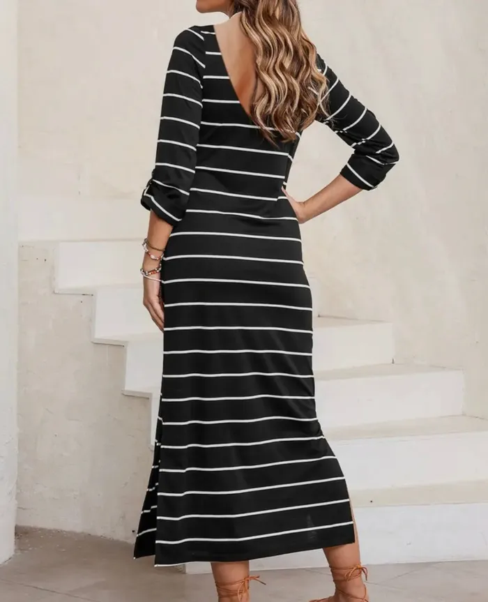 Rings Lalaloo Stripe Slit Maxi Dress Black