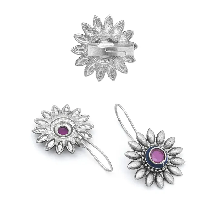 Rings Yellow Chimes Yellow Chimes Earrings for Women and Girls Silver Oxidised Earrings Silver Oxidised Earrings Ring Combo Birthday Gift For girls and women Anniversary Gift for Wife