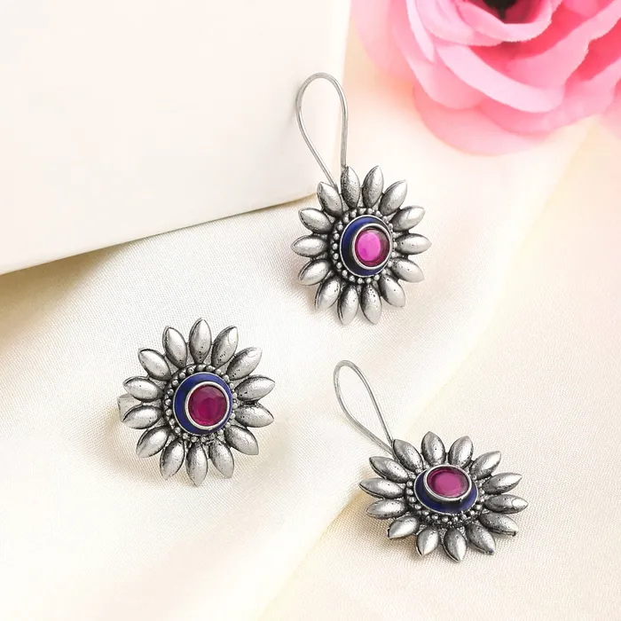 Rings Yellow Chimes Yellow Chimes Earrings for Women and Girls Silver Oxidised Earrings Silver Oxidised Earrings Ring Combo Birthday Gift For girls and women Anniversary Gift for Wife