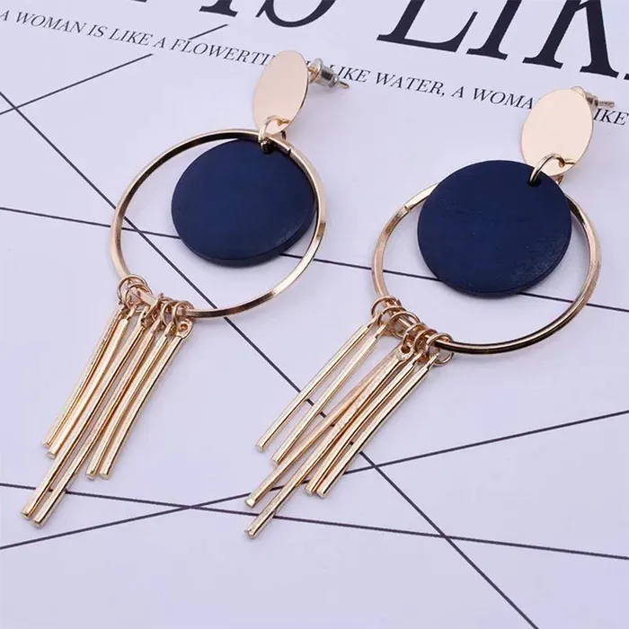 Rings Yellow Chimes Yellow Chimes Geometric Circle Shaped Gold Plated Long Tassel Dangle Earrings For Women and Girls