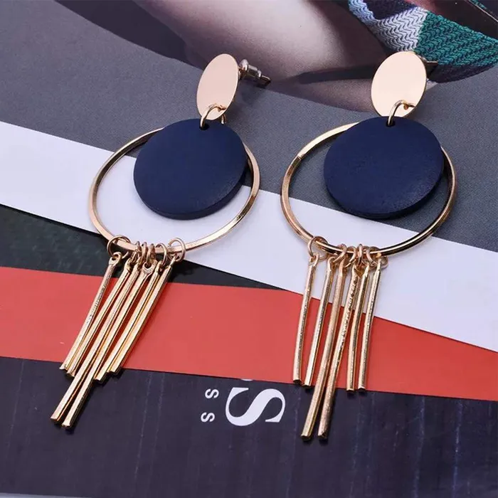 Rings Yellow Chimes Yellow Chimes Geometric Circle Shaped Gold Plated Long Tassel Dangle Earrings For Women and Girls