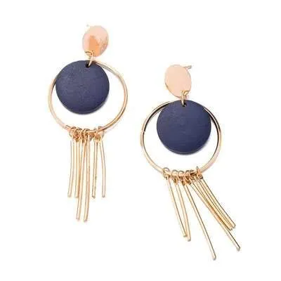 Rings Yellow Chimes Yellow Chimes Geometric Circle Shaped Gold Plated Long Tassel Dangle Earrings For Women and Girls