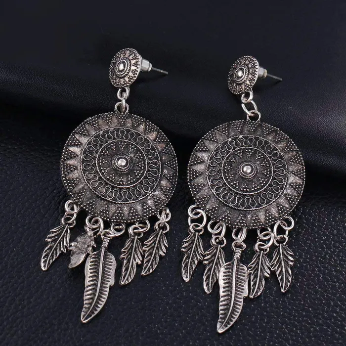 Rings Yellow Chimes Yellow Chimes Oxidized Silver Combo Of Two Pair Traditional Long Chand Bali Earrings For Women Girls