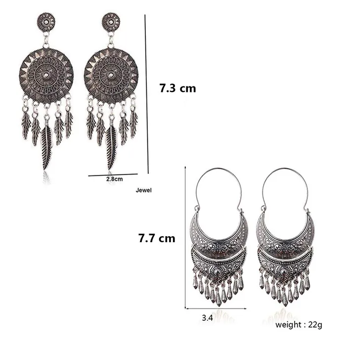 Rings Yellow Chimes Yellow Chimes Oxidized Silver Combo Of Two Pair Traditional Long Chand Bali Earrings For Women Girls