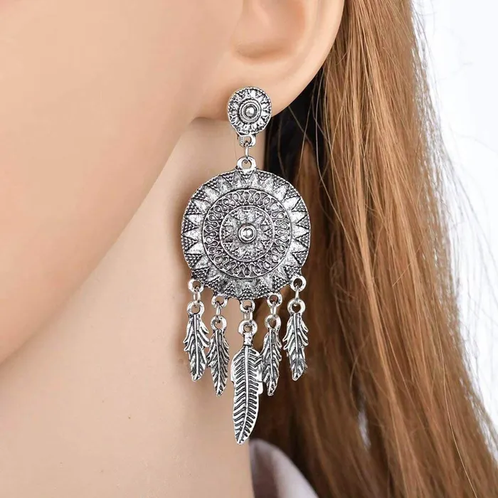 Rings Yellow Chimes Yellow Chimes Oxidized Silver Combo Of Two Pair Traditional Long Chand Bali Earrings For Women Girls
