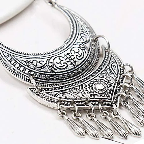 Rings Yellow Chimes Yellow Chimes Oxidized Silver Combo Of Two Pair Traditional Long Chand Bali Earrings For Women Girls