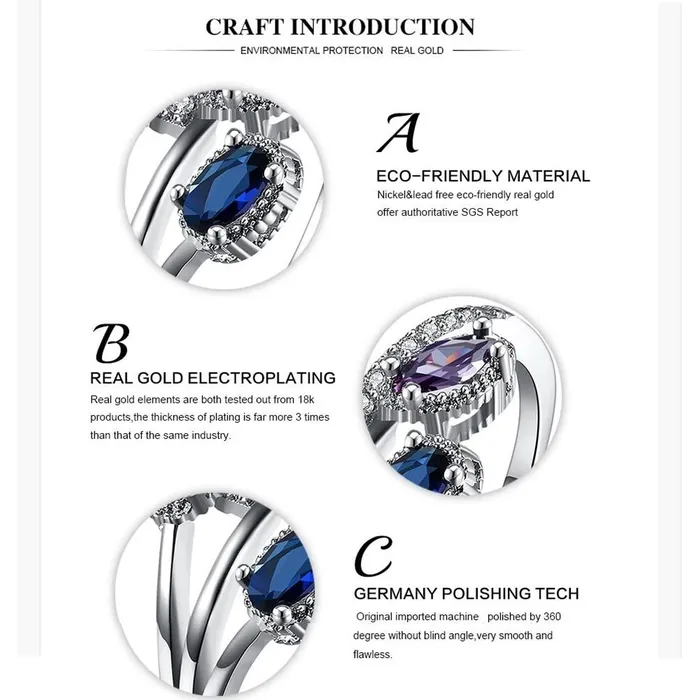 Rings Yellow Chimes Yellow Chimes Rings for Women Silver Crystal Ring Three Leaves Classic Designed Platinum Plated Ring for Women and Girls