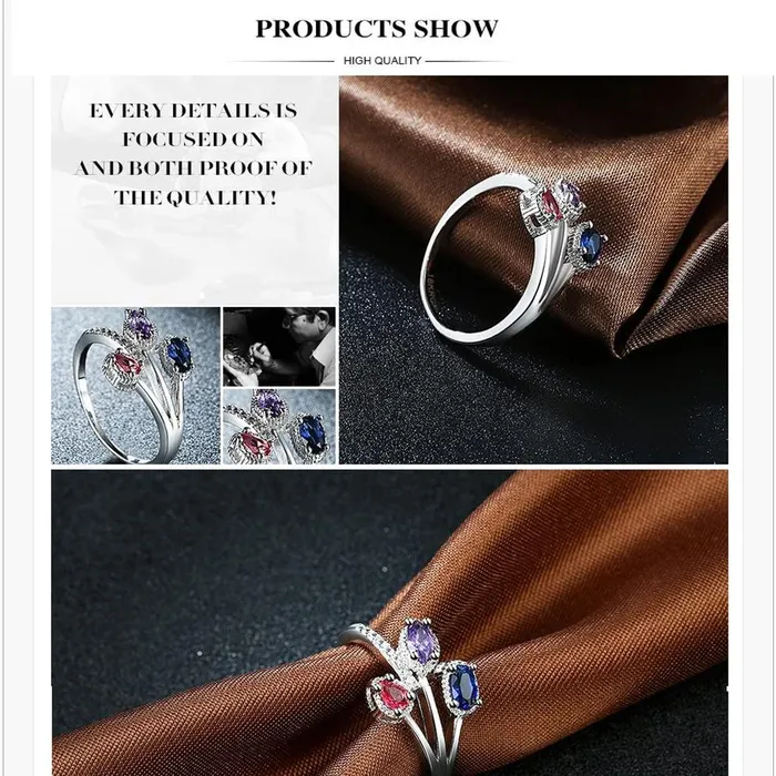 Rings Yellow Chimes Yellow Chimes Rings for Women Silver Crystal Ring Three Leaves Classic Designed Platinum Plated Ring for Women and Girls