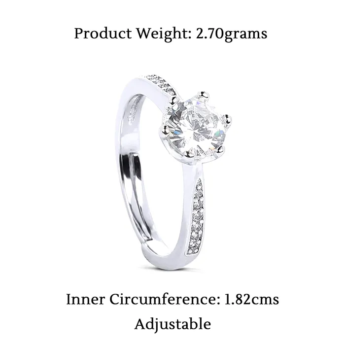 Rings Yellow Chimes Yellow Chimes Rings for Women White Crystal Studded Ring Platinum Plated Rings for Women and Girls Size US 8