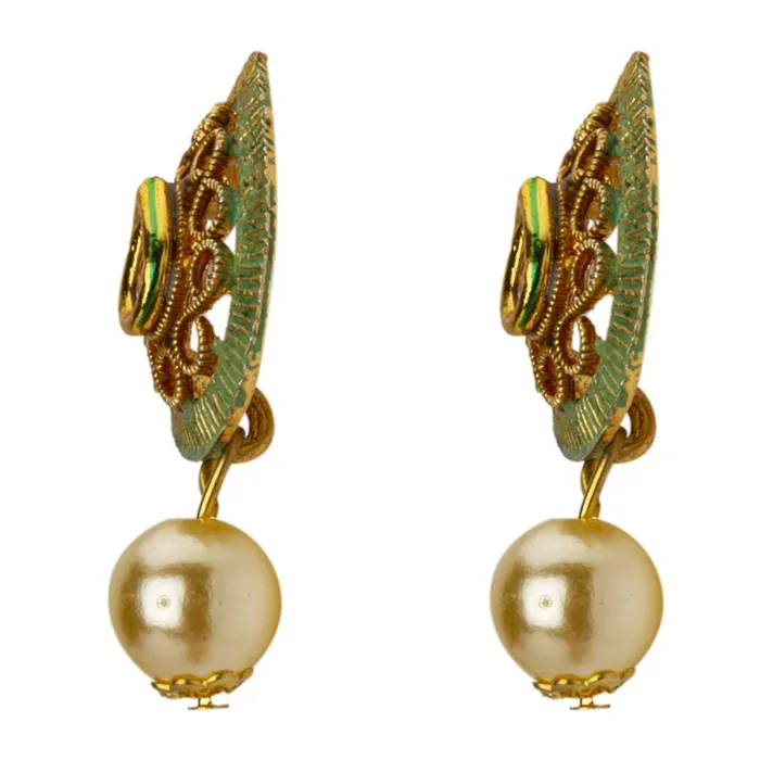 Rings Yellow Chimes Yellow Chimes Traditional Pearl Kundan Gold Plated Necklace Woth Drop Earrings For Women