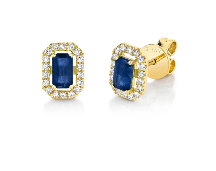Shay Fine Jewelry Rings DIAMOND HALO BLUE SAPPHIRE STUDS
