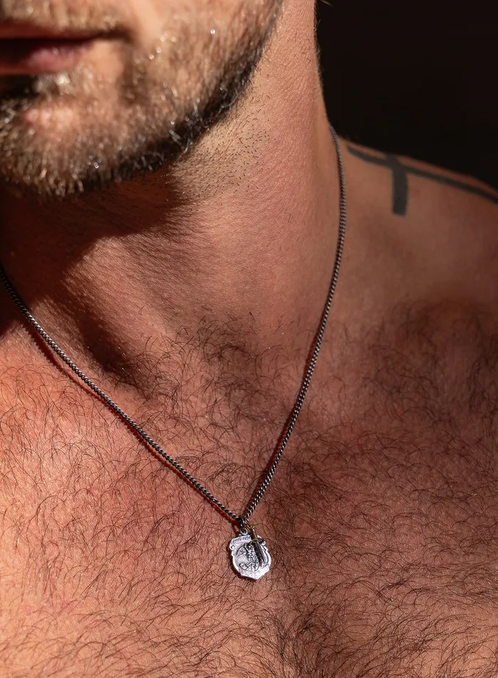 Sterling Silver Saint Michael Shield with Mini Sword Pendant Necklace for Men WE ARE ALL SMITH Necklaces Sterling Silver Saint Michael Shield with Mini Sword Pendant Necklace for Men WE ARE ALL SMITH Necklaces