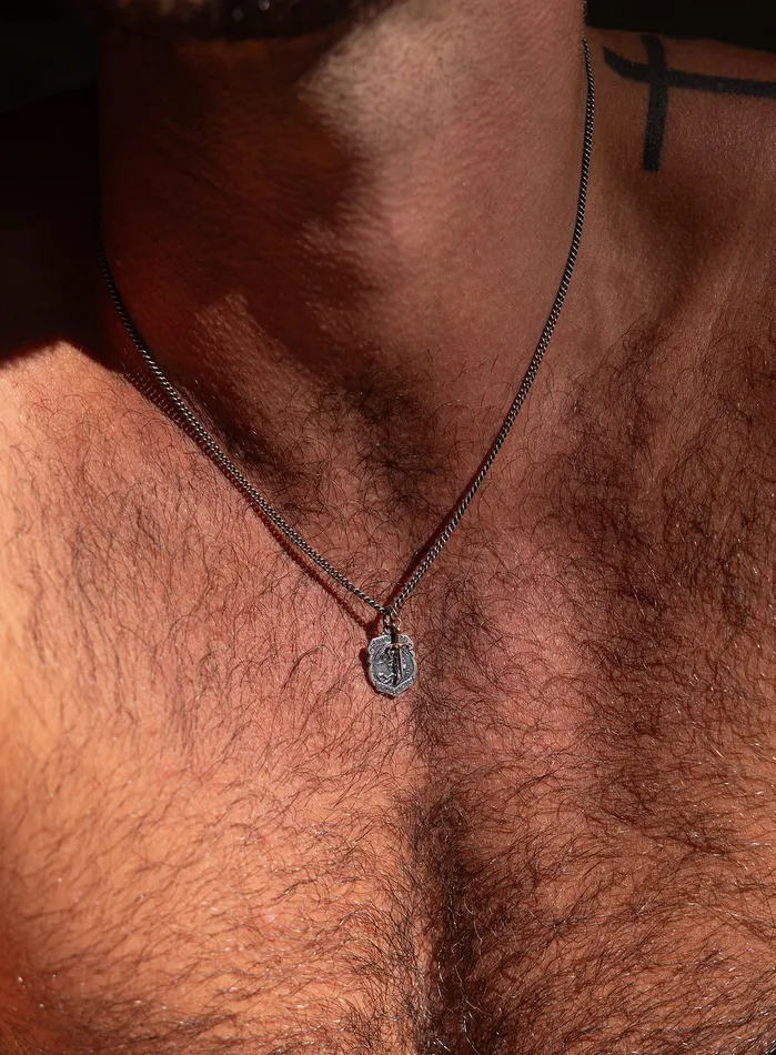 Sterling Silver Saint Michael Shield with Mini Sword Pendant Necklace for Men WE ARE ALL SMITH Necklaces