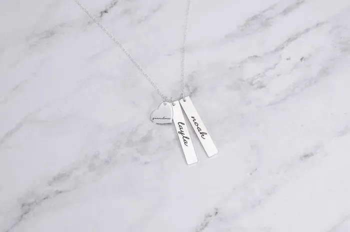 The Signature Collection Co Necklaces Engraved Heart and Bar Necklace